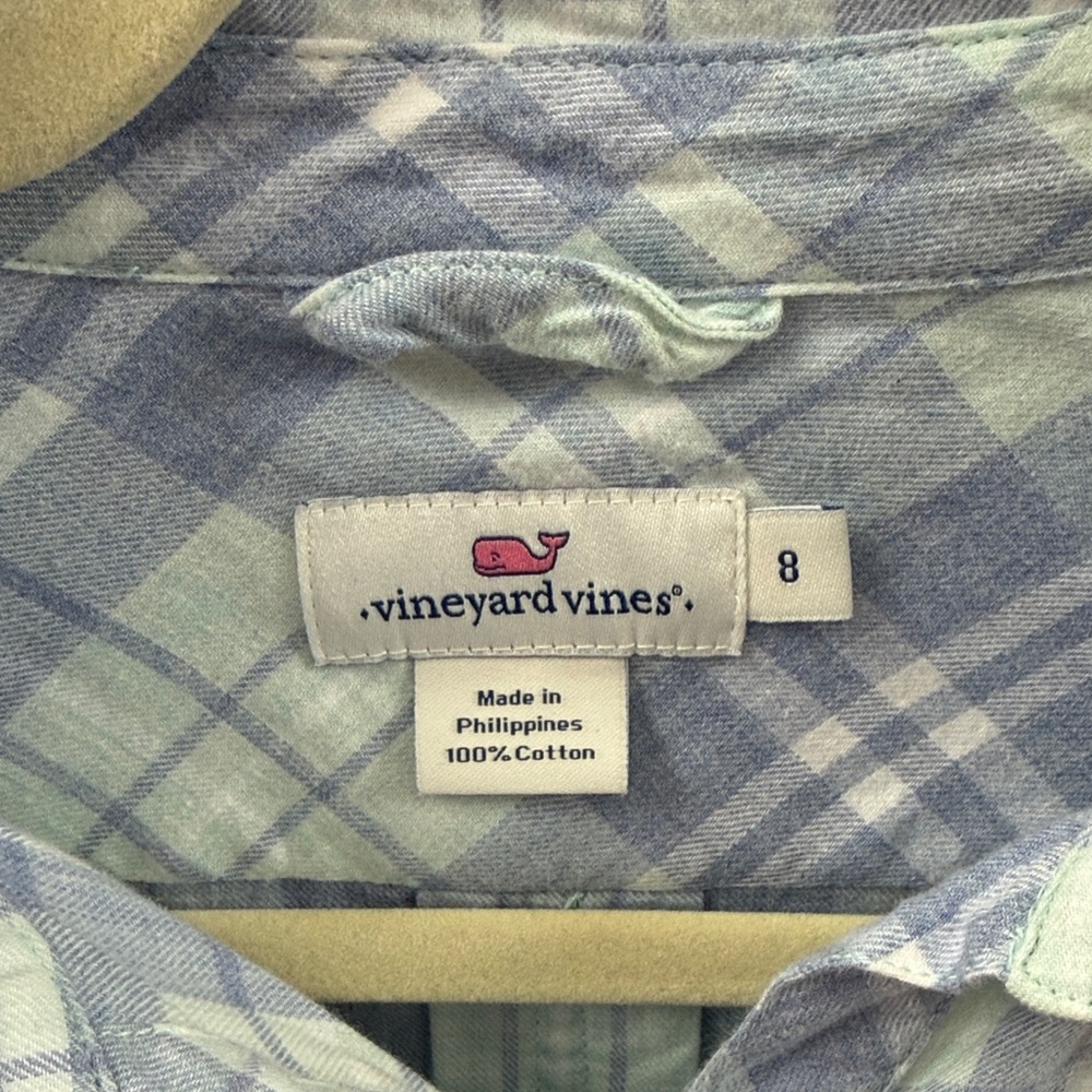 Vineyard Vines Blue and White Plaid Shirt size 8 - Picture 2 of 2